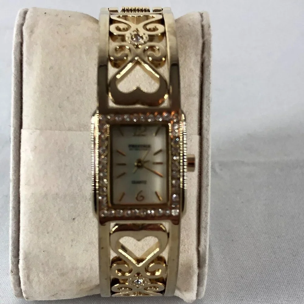 Prestige By Waltham Gold Tone with Rhinestones Bracelet Quartz Watch